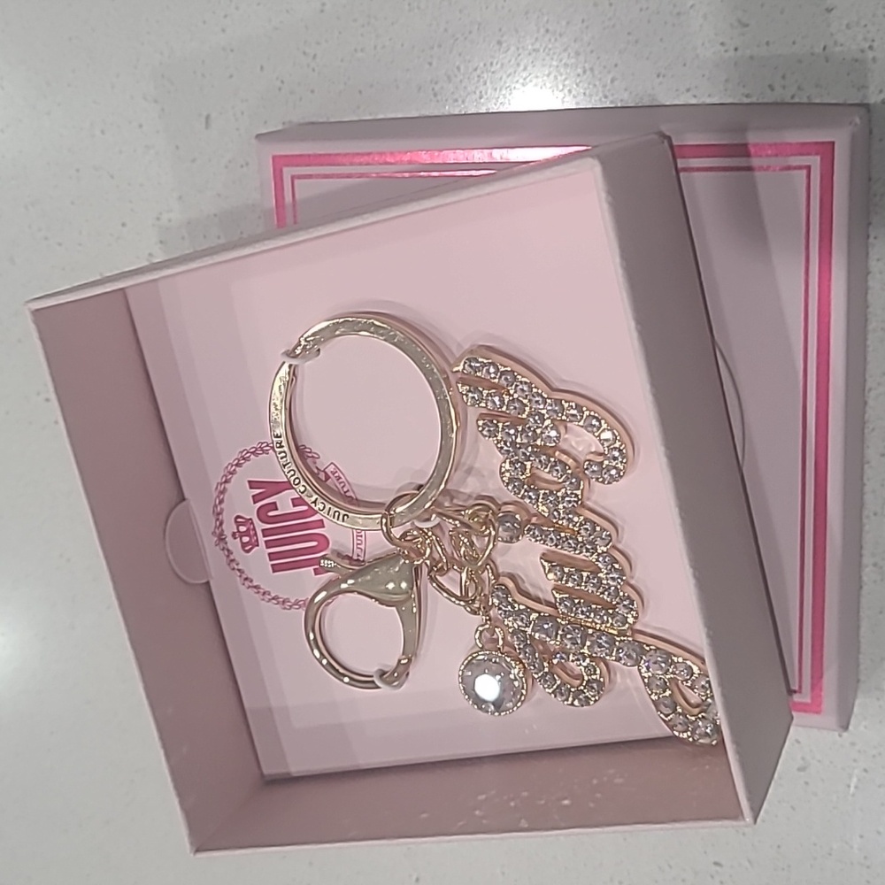Juicy Couture Gold Script Keychain with Sparkle